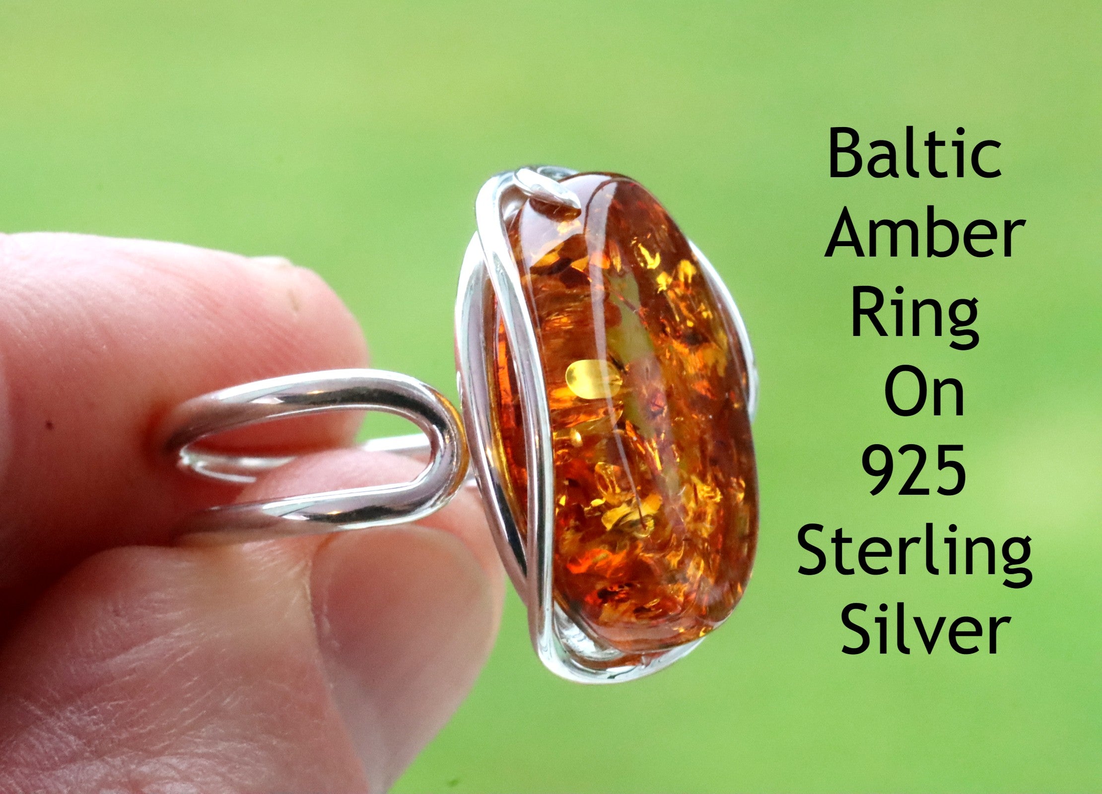 Amber Silver Ring | Large Silver Ring - Amber SOS