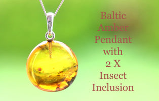 Baltic Amber Pendant with 2 X Insect Inclusion on a green background