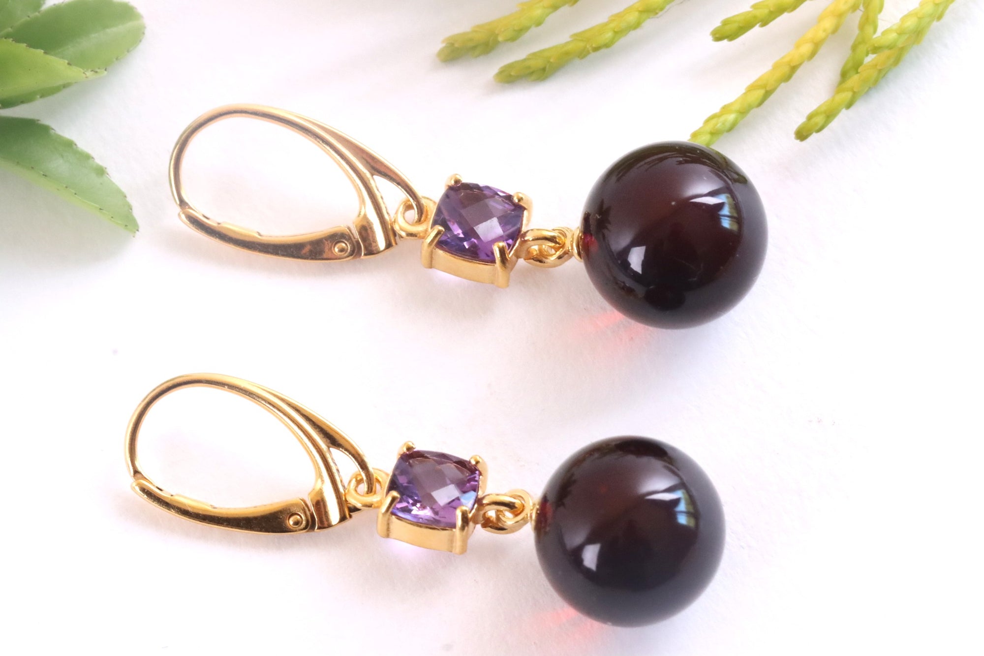 Amethyst and Amber Earrings