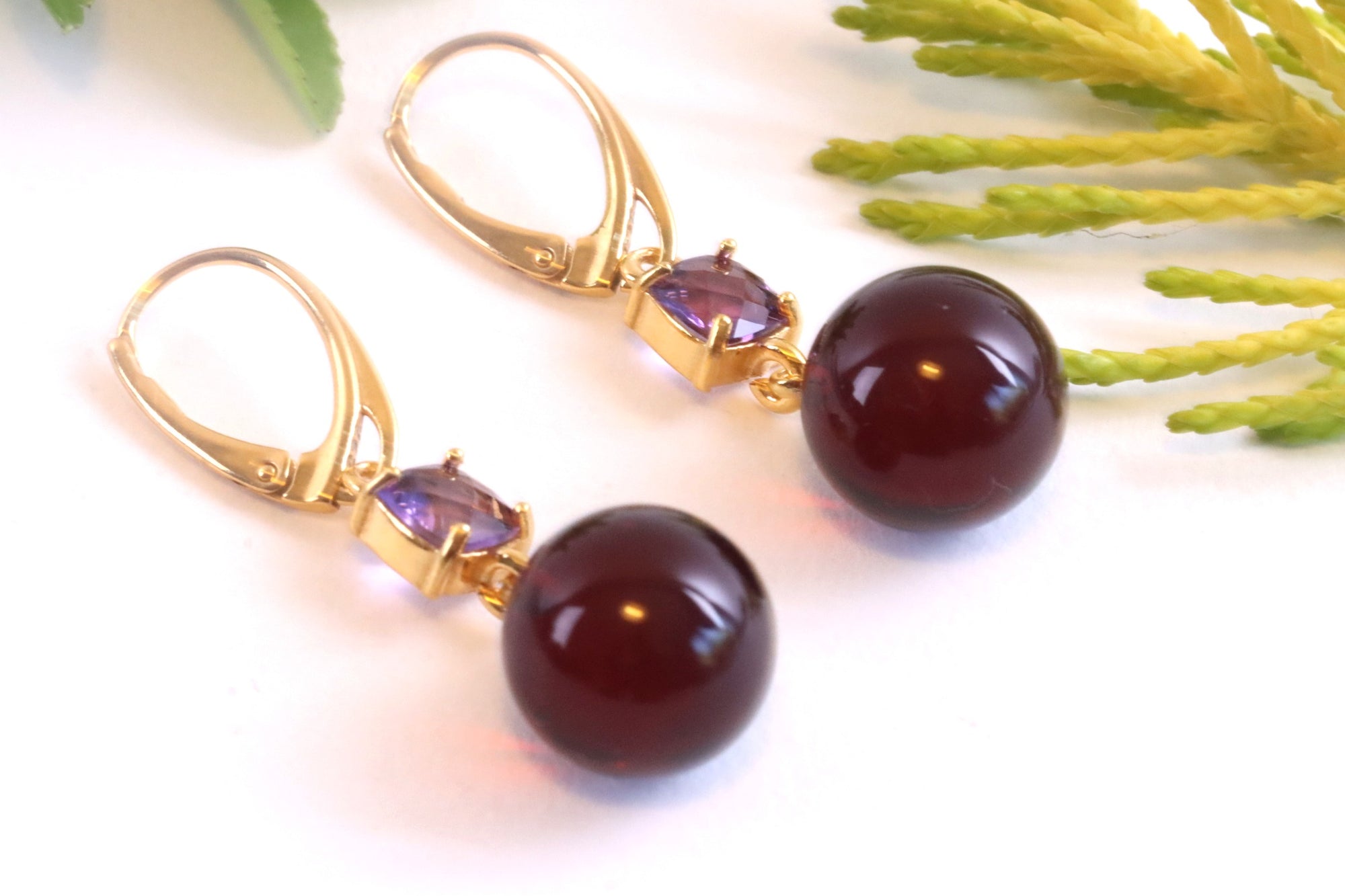 Amethyst and Amber Earrings