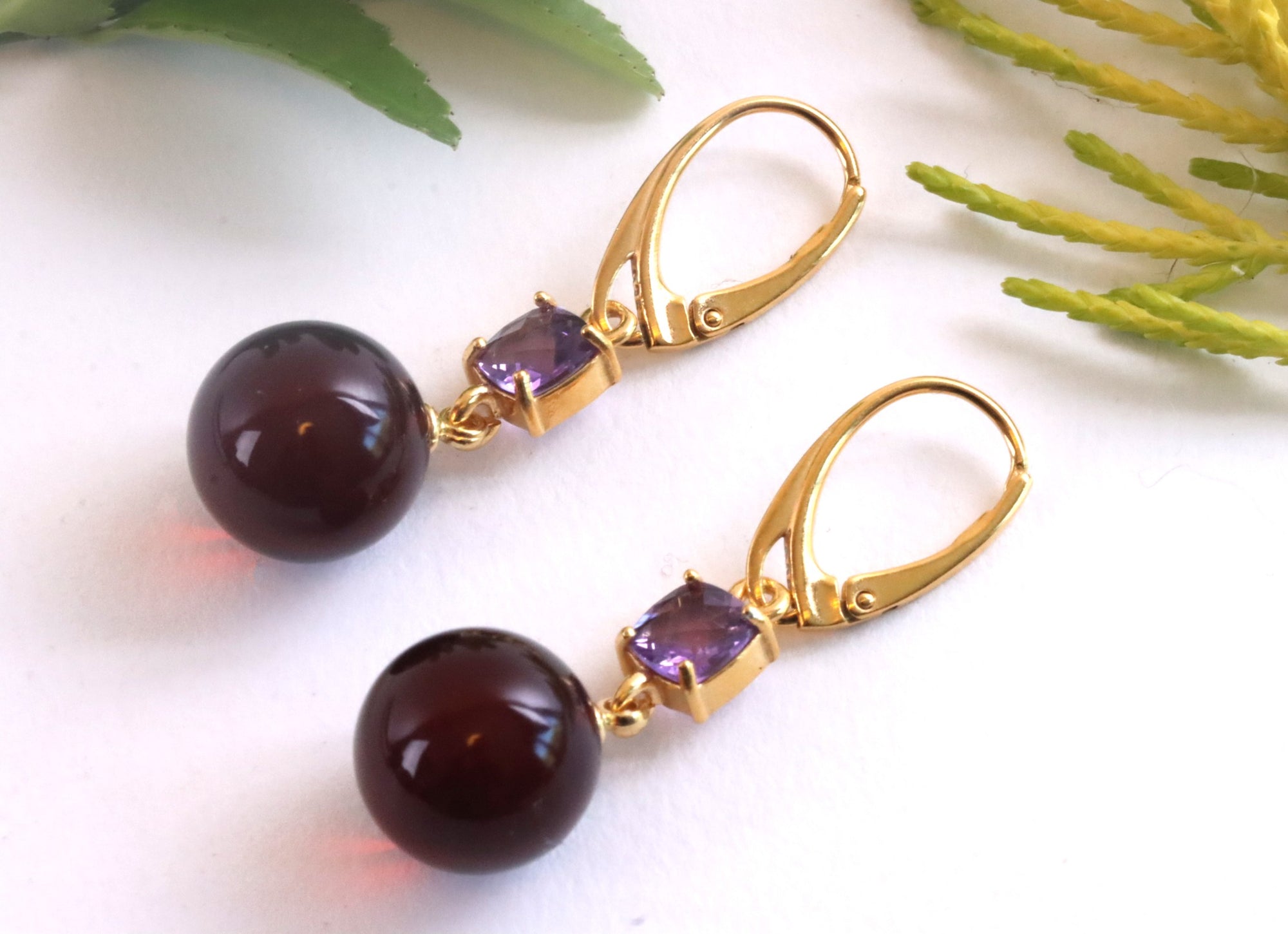 Amethyst and Amber Earrings