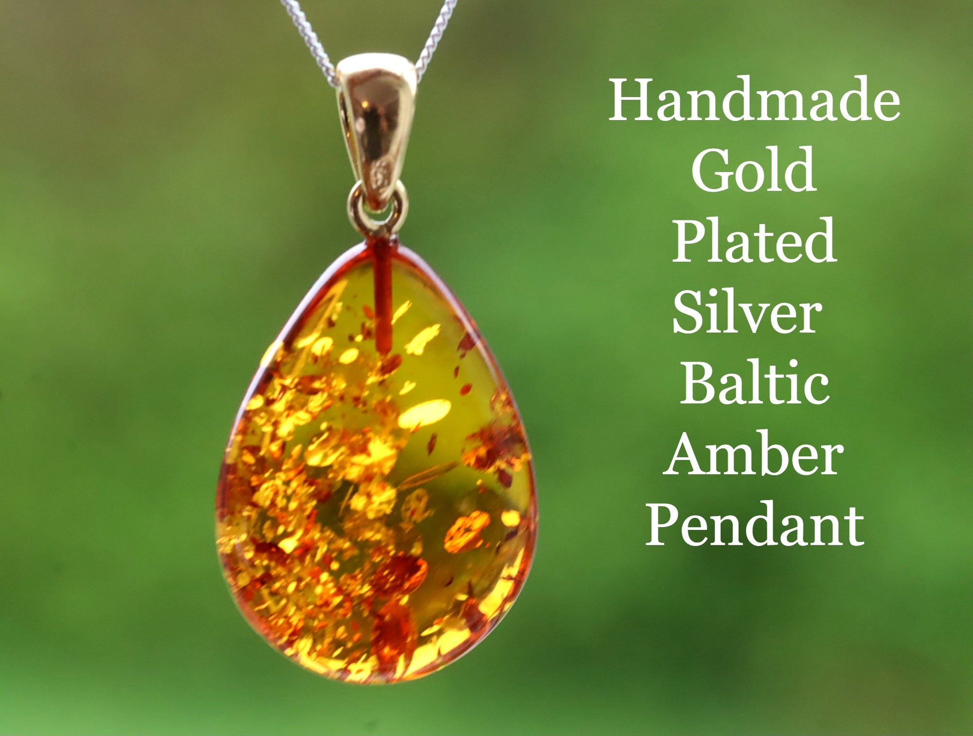 Best Seller Baltic Amber Pendant on 925 Gold Plated Silver