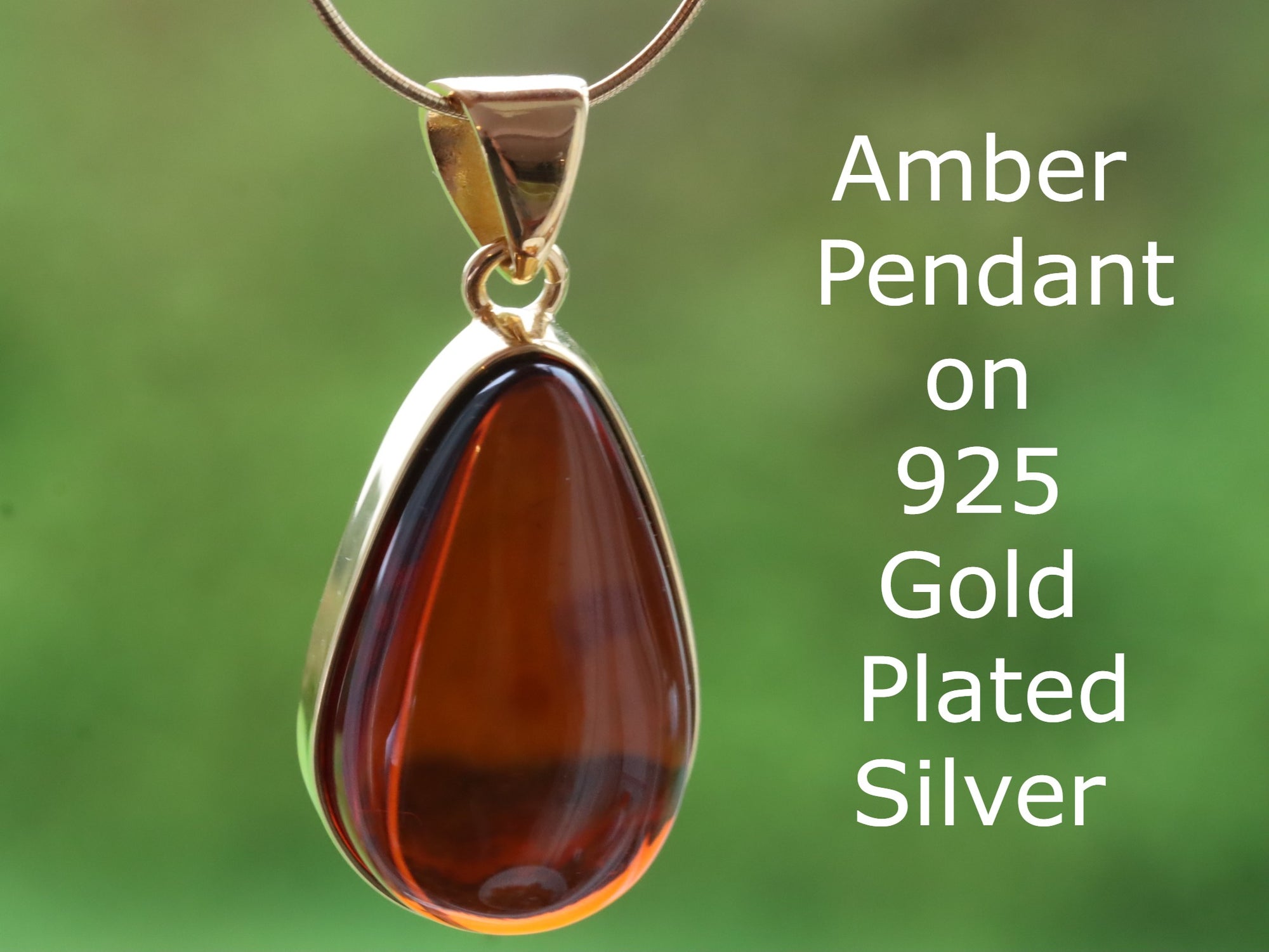 Exclusive One Of A Kind Amber Drop Pendant on 925 Gold Plated Silver (Copy)