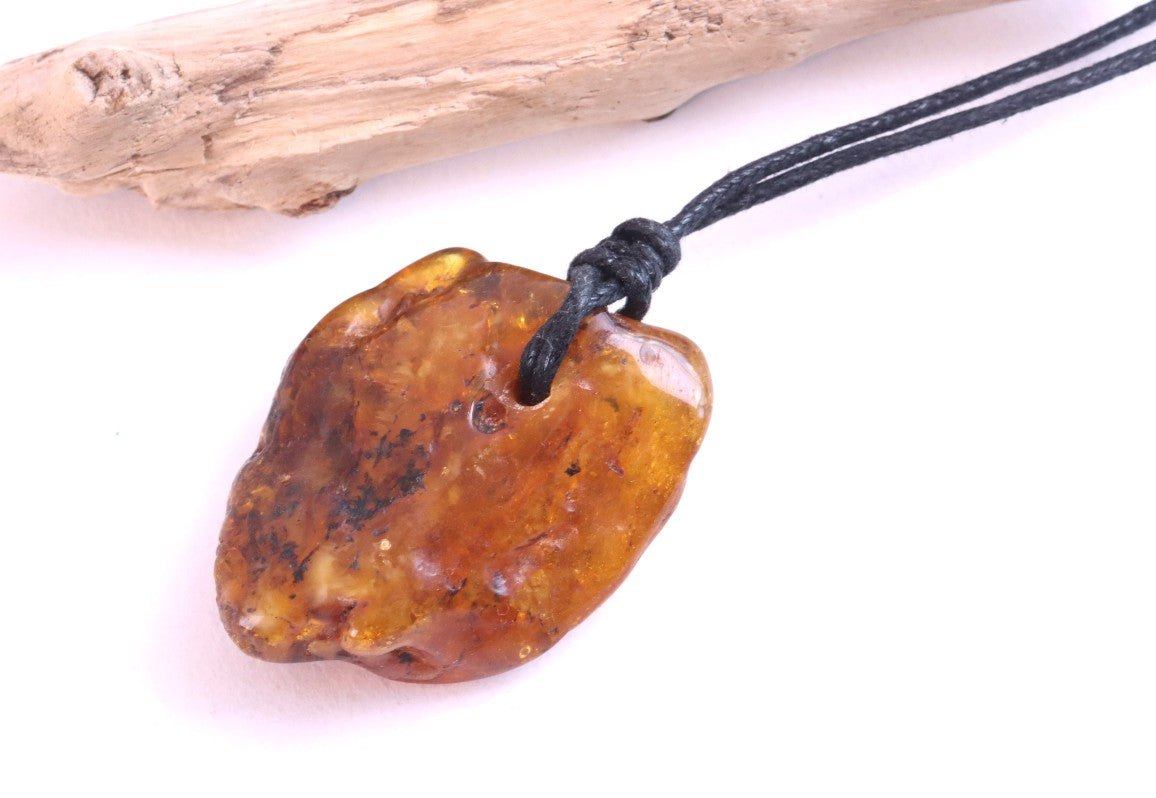 Large Natural Baltic Amber Amulet Pendant Necklace
