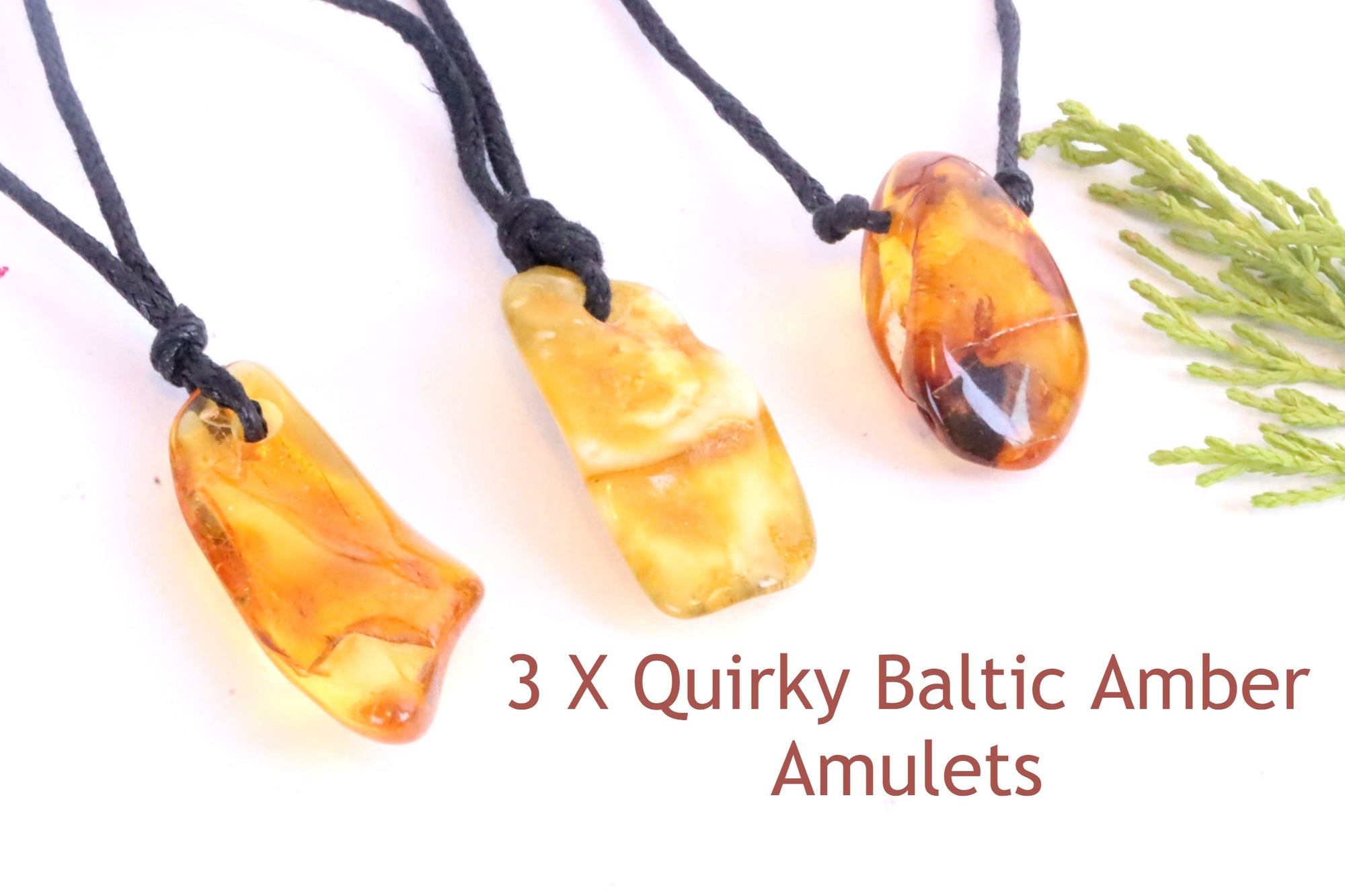 3 X Quirky Amber Amulets. All 3 Amulets Included