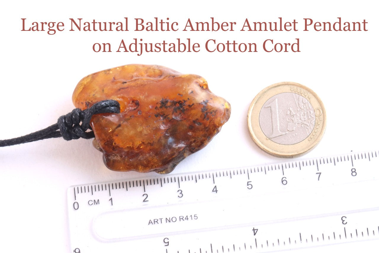 Large Natural Baltic Amber Amulet Pendant Necklace