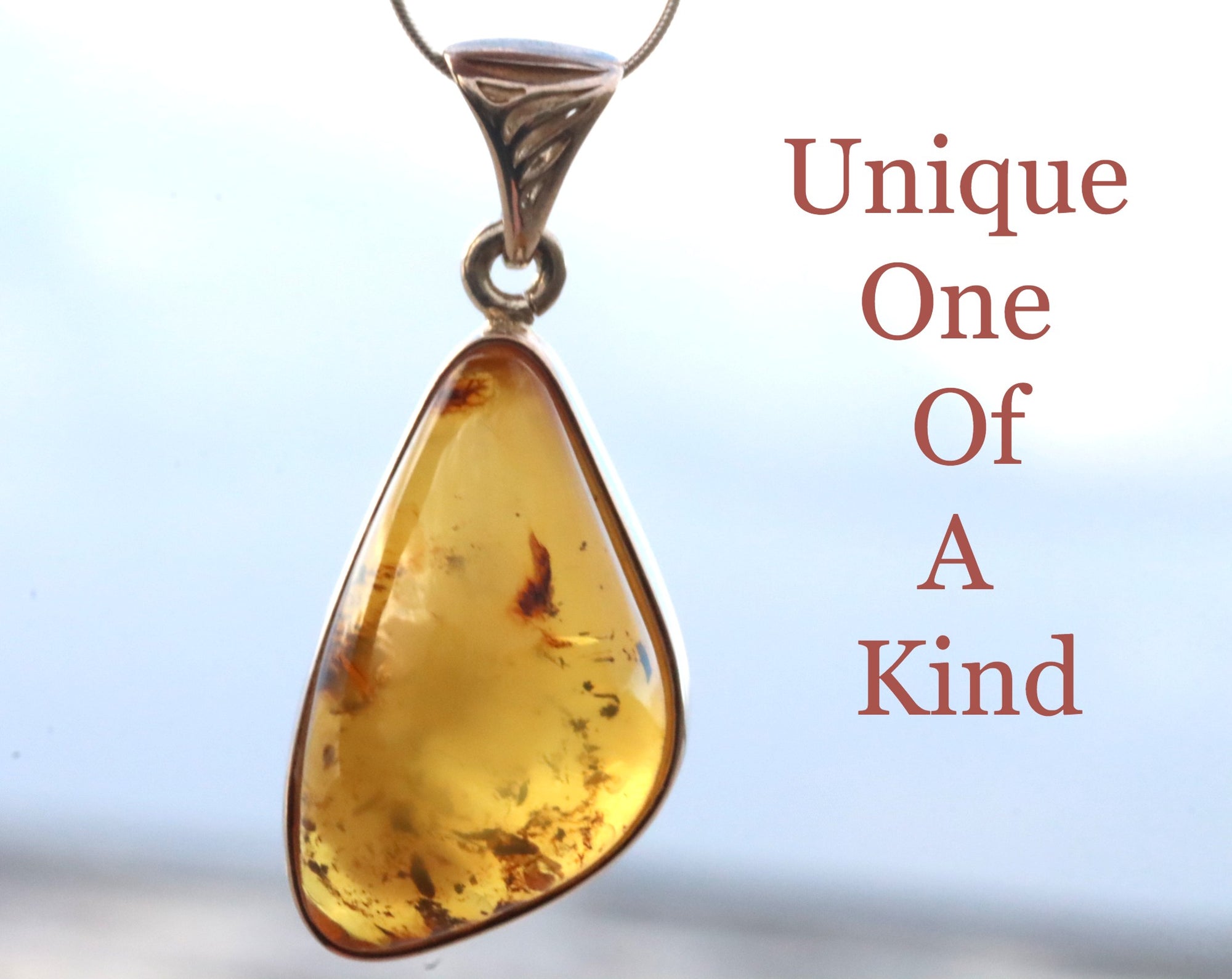 One Of A Kind Natural Baltic Amber Pendant on Sterling Silver