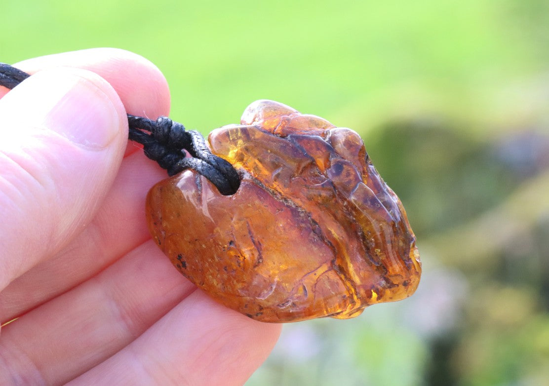 Large Natural Baltic Amber Amulet Pendant Necklace