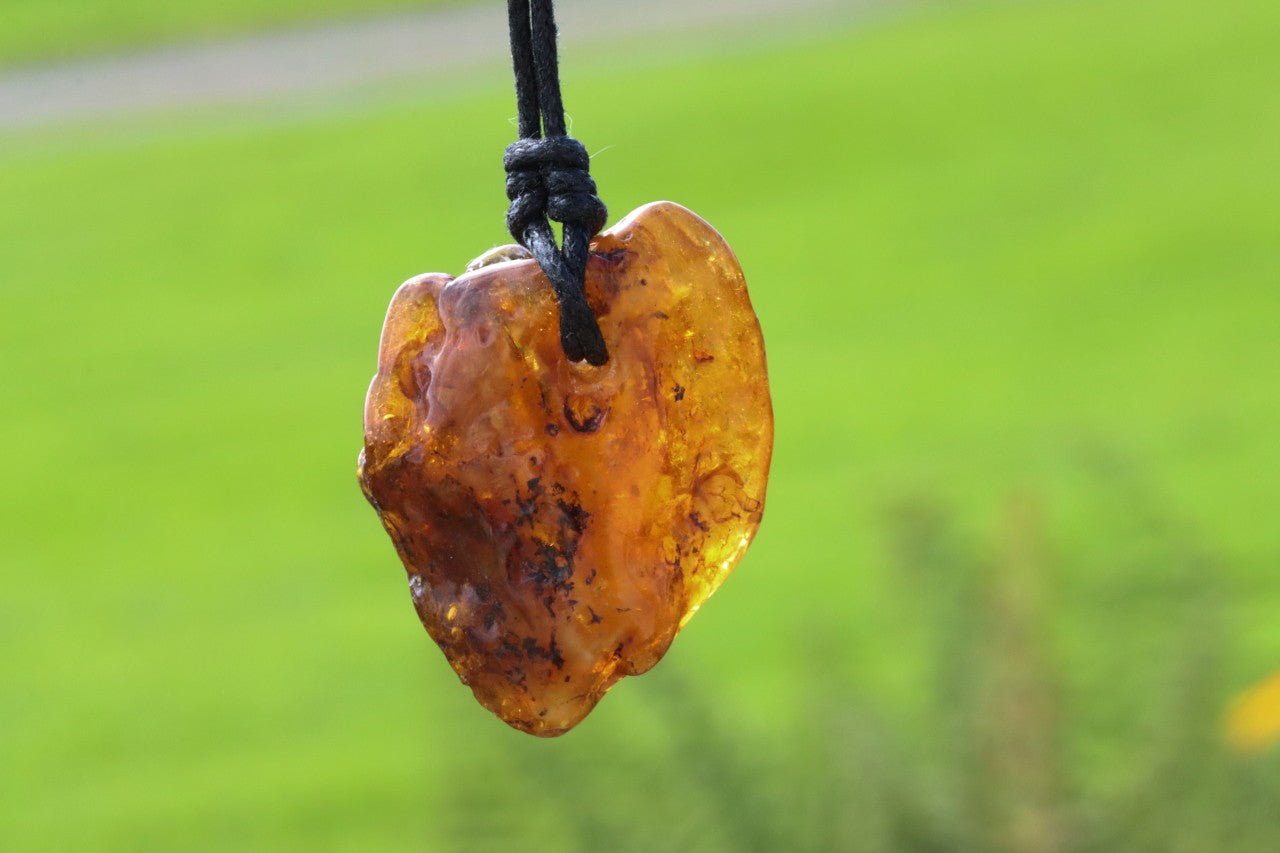 Large Natural Baltic Amber Amulet Pendant Necklace