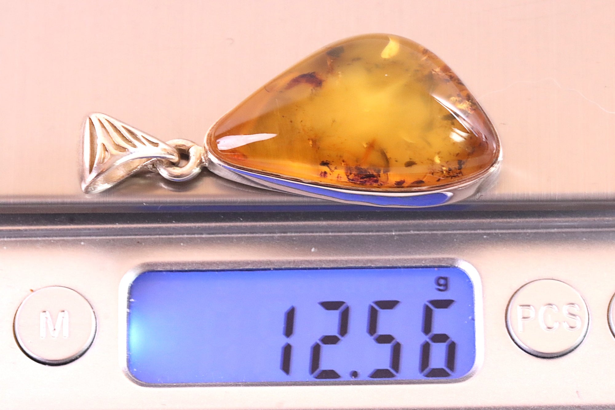 One Of A Kind Natural Baltic Amber Pendant on Sterling Silver