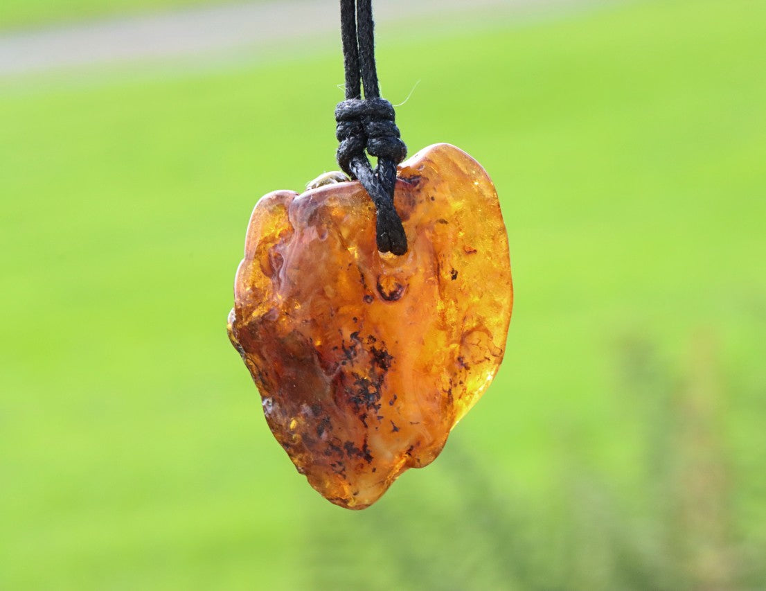 Large Natural Baltic Amber Amulet Pendant Necklace