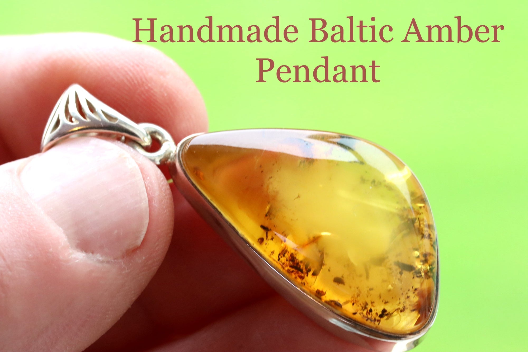 One Of A Kind Natural Baltic Amber Pendant on Sterling Silver