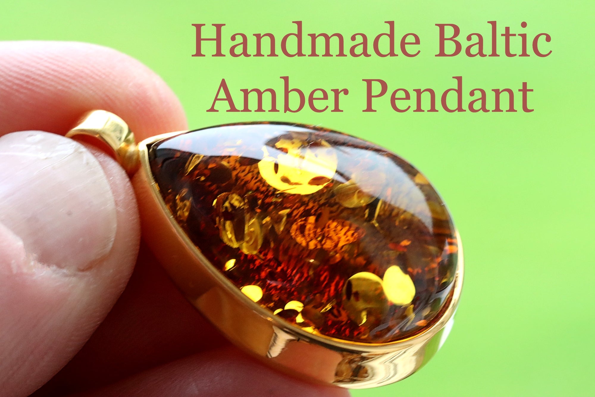 Solid Baltic Amber Pendant on 925 Gold Plated Silver