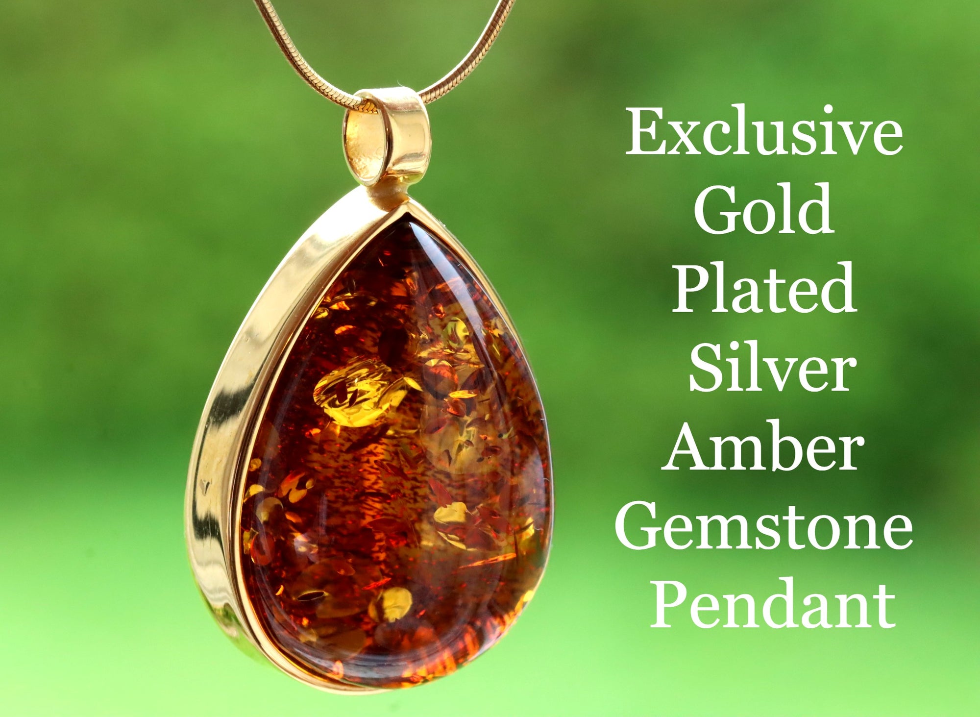 Solid Baltic Amber Pendant on 925 Gold Plated Silver