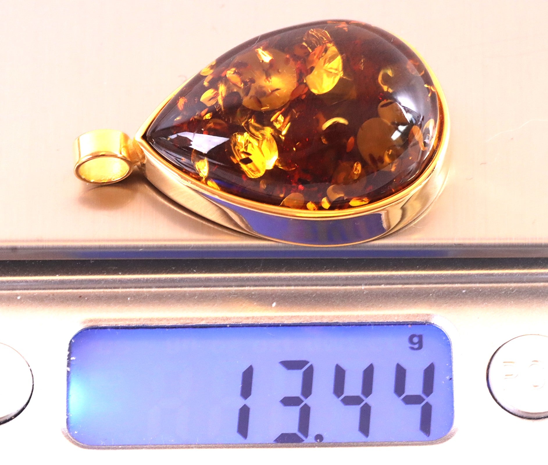 Solid Baltic Amber Pendant on 925 Gold Plated Silver