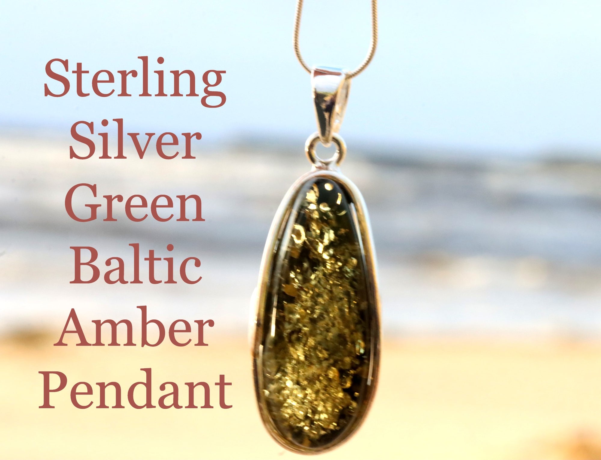 Handmade One Of A Kind Sterling Silver Green Baltic Amber Pendant