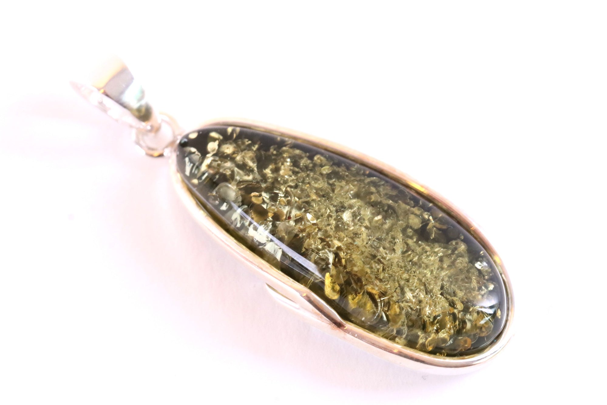 Handmade One Of A Kind Sterling Silver Green Baltic Amber Pendant