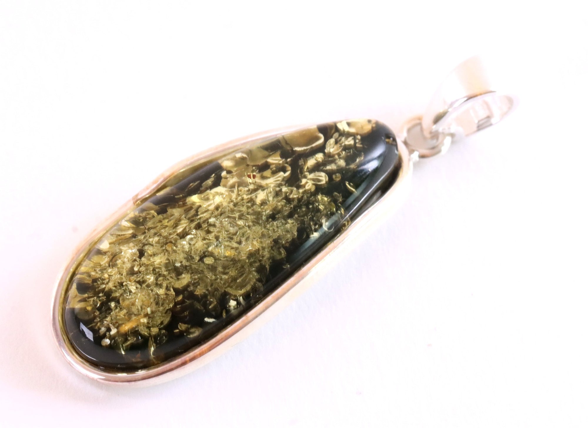 Handmade One Of A Kind Sterling Silver Green Baltic Amber Pendant