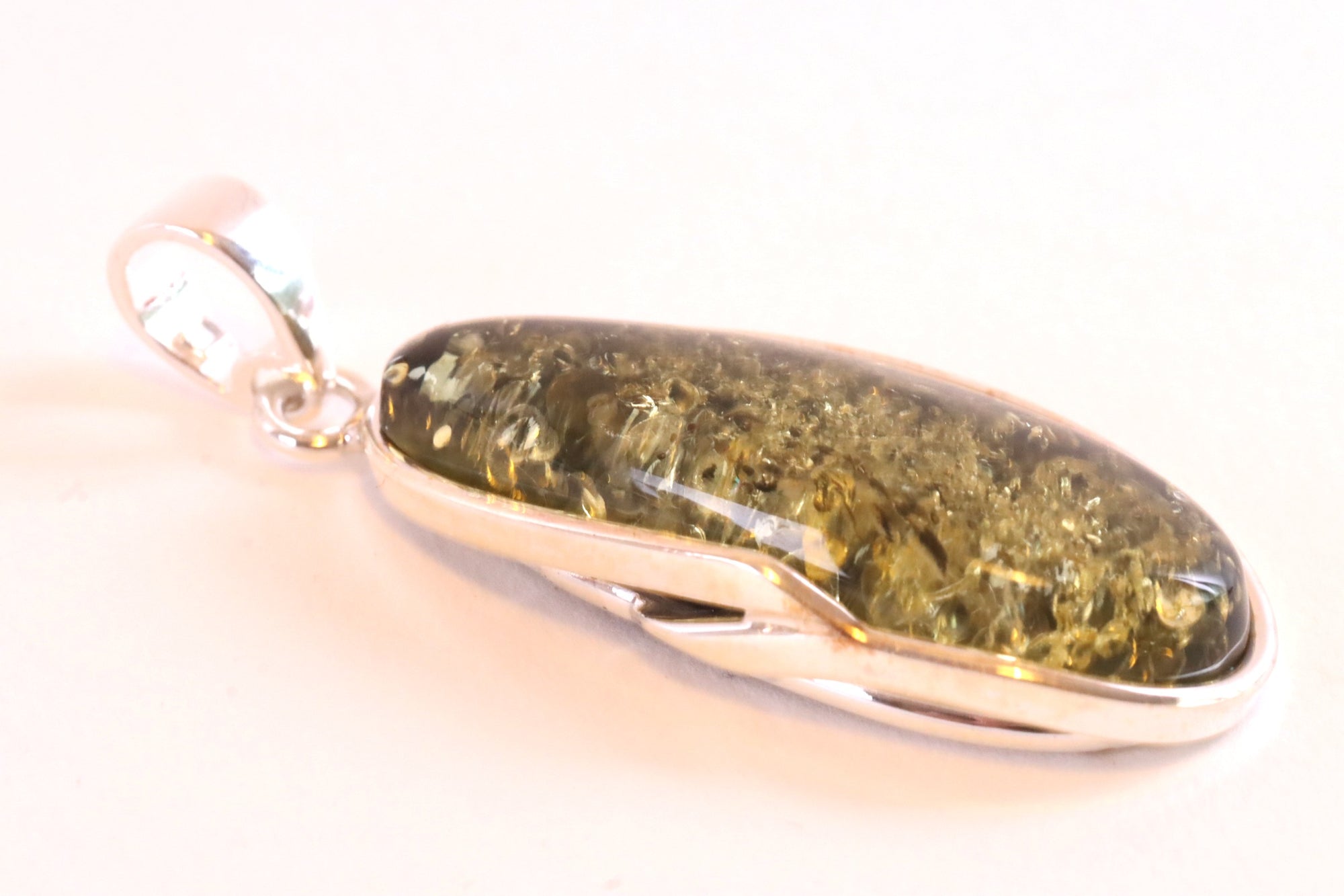 Handmade One Of A Kind Sterling Silver Green Baltic Amber Pendant