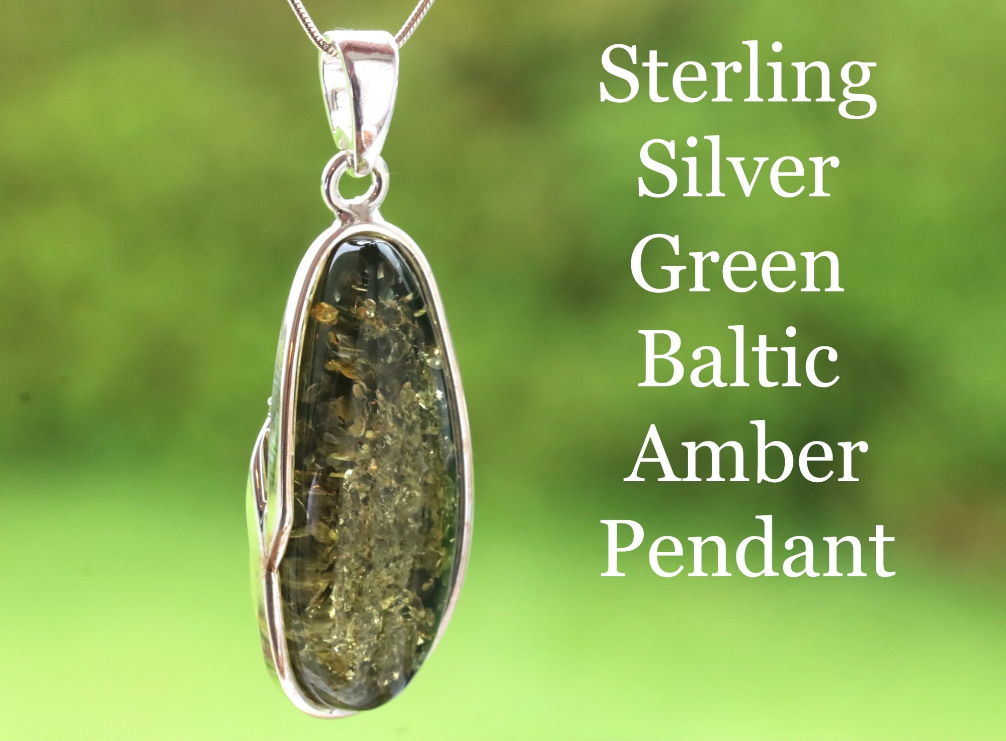 Handmade One Of A Kind Sterling Silver Green Baltic Amber Pendant