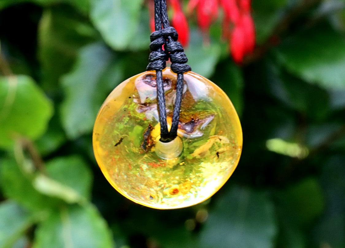 Large Natural Baltic Amber Donut Amulet Pendant with Insect Inclusion