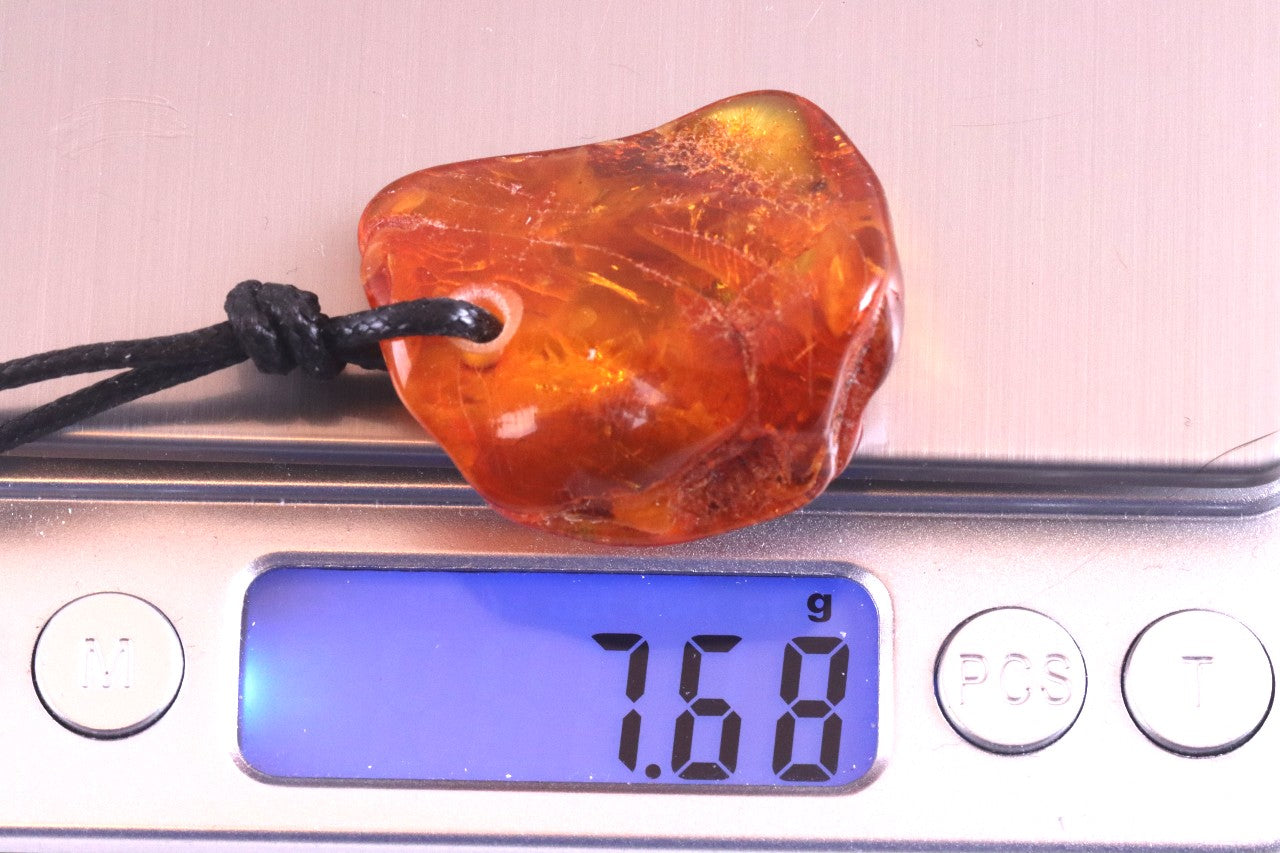 Natural Handmade Amber Amulet Pendant with Tiny Insect Inclusion