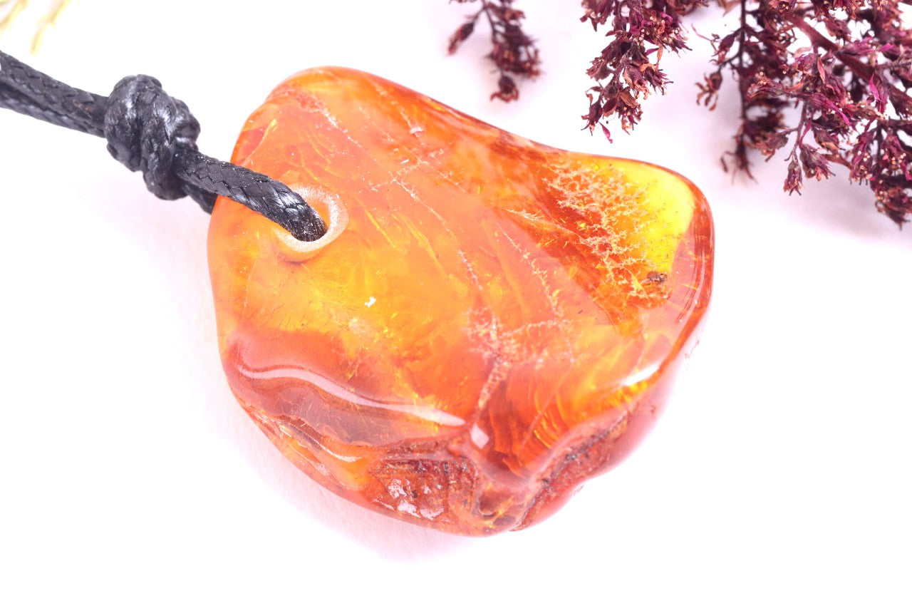 Natural Handmade Amber Amulet Pendant with Tiny Insect Inclusion
