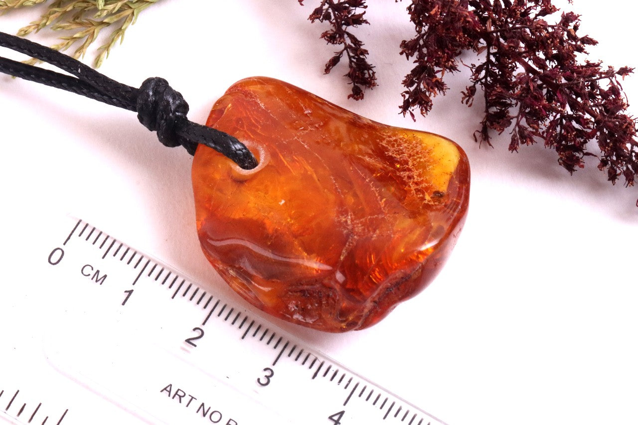Natural Handmade Amber Amulet Pendant with Tiny Insect Inclusion