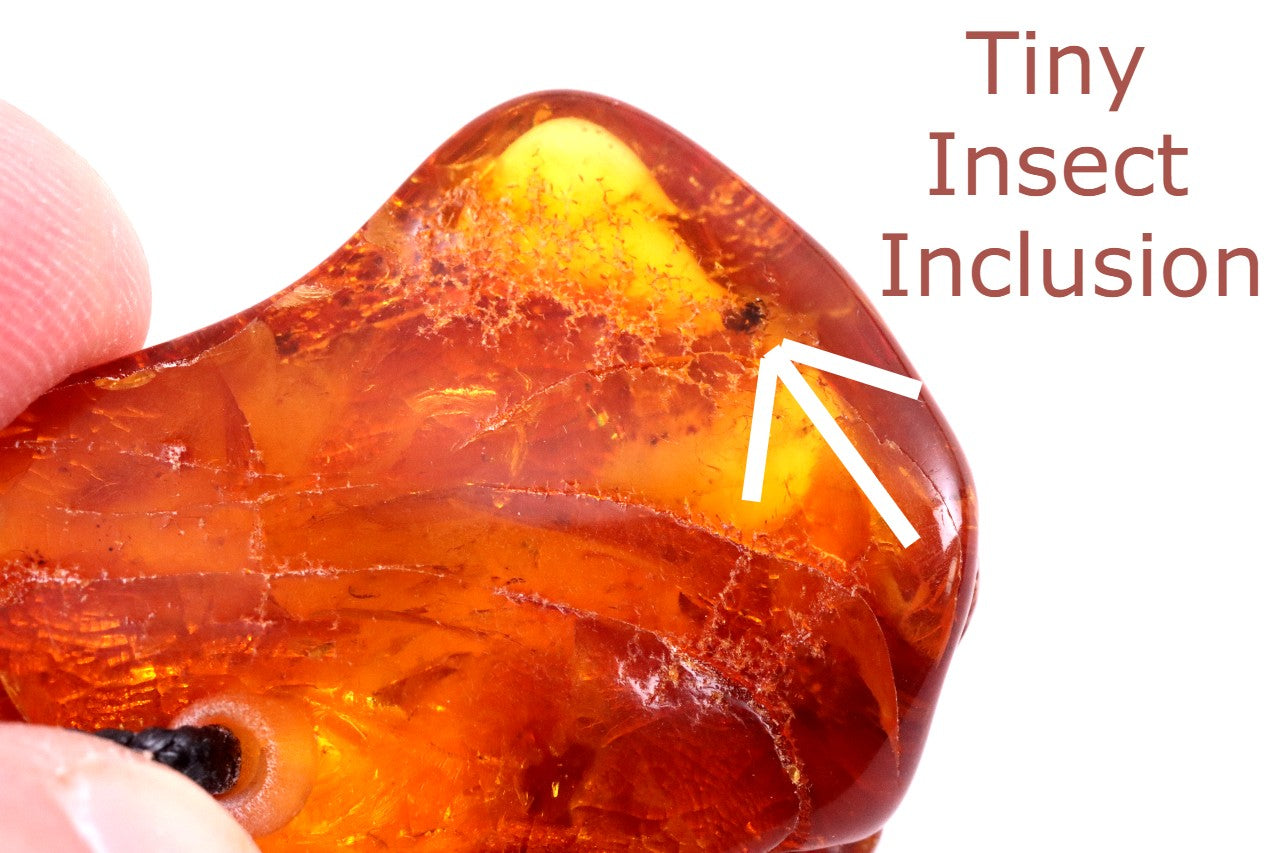 Natural Handmade Amber Amulet Pendant with Tiny Insect Inclusion