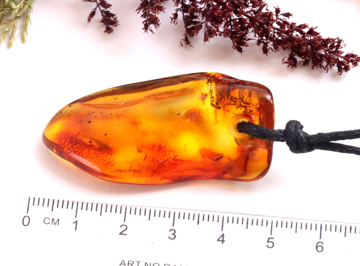 Amber Amulet with Fossil