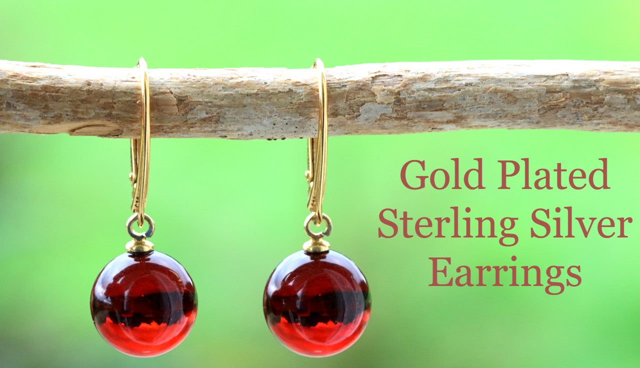 Red Baltic Amber Ball Earrings