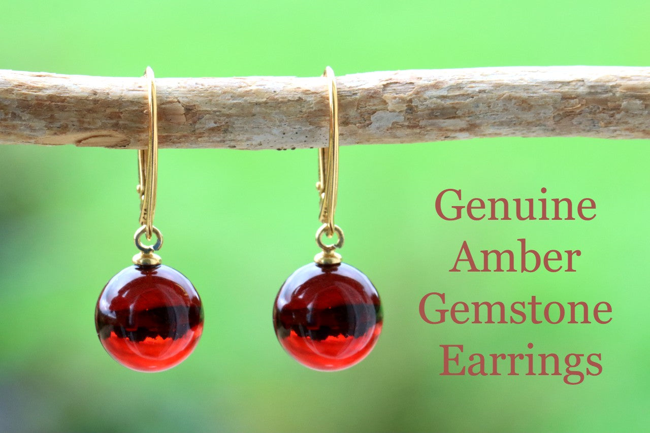 Red Baltic Amber Ball Earrings