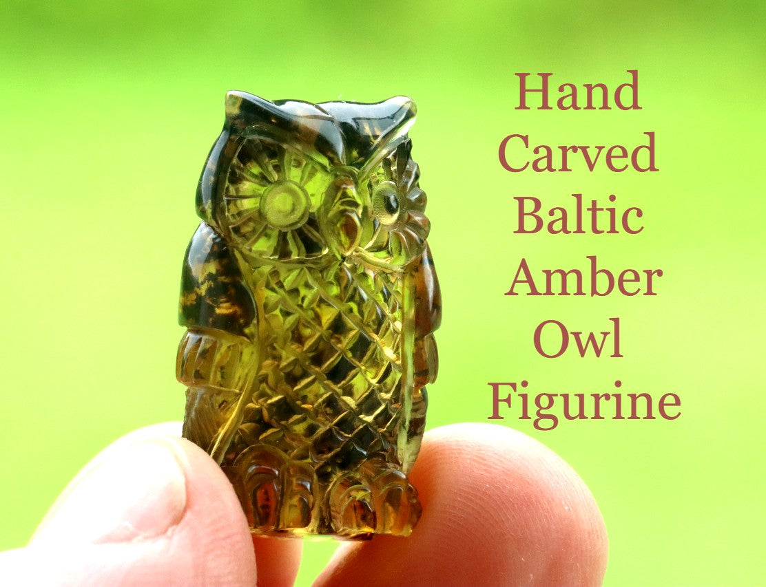 Hand Carved Baltic Amber Owl Figurine