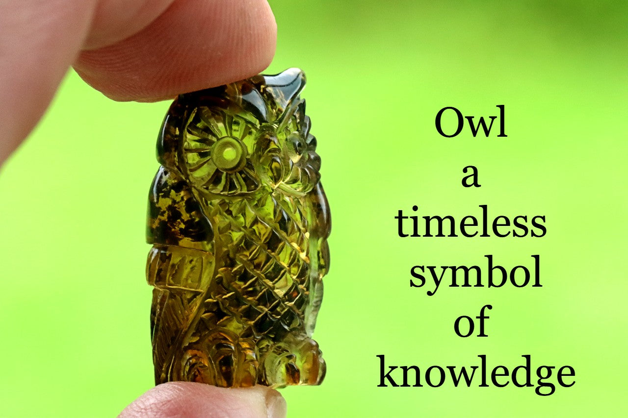 Hand Carved Baltic Amber Owl Figurine