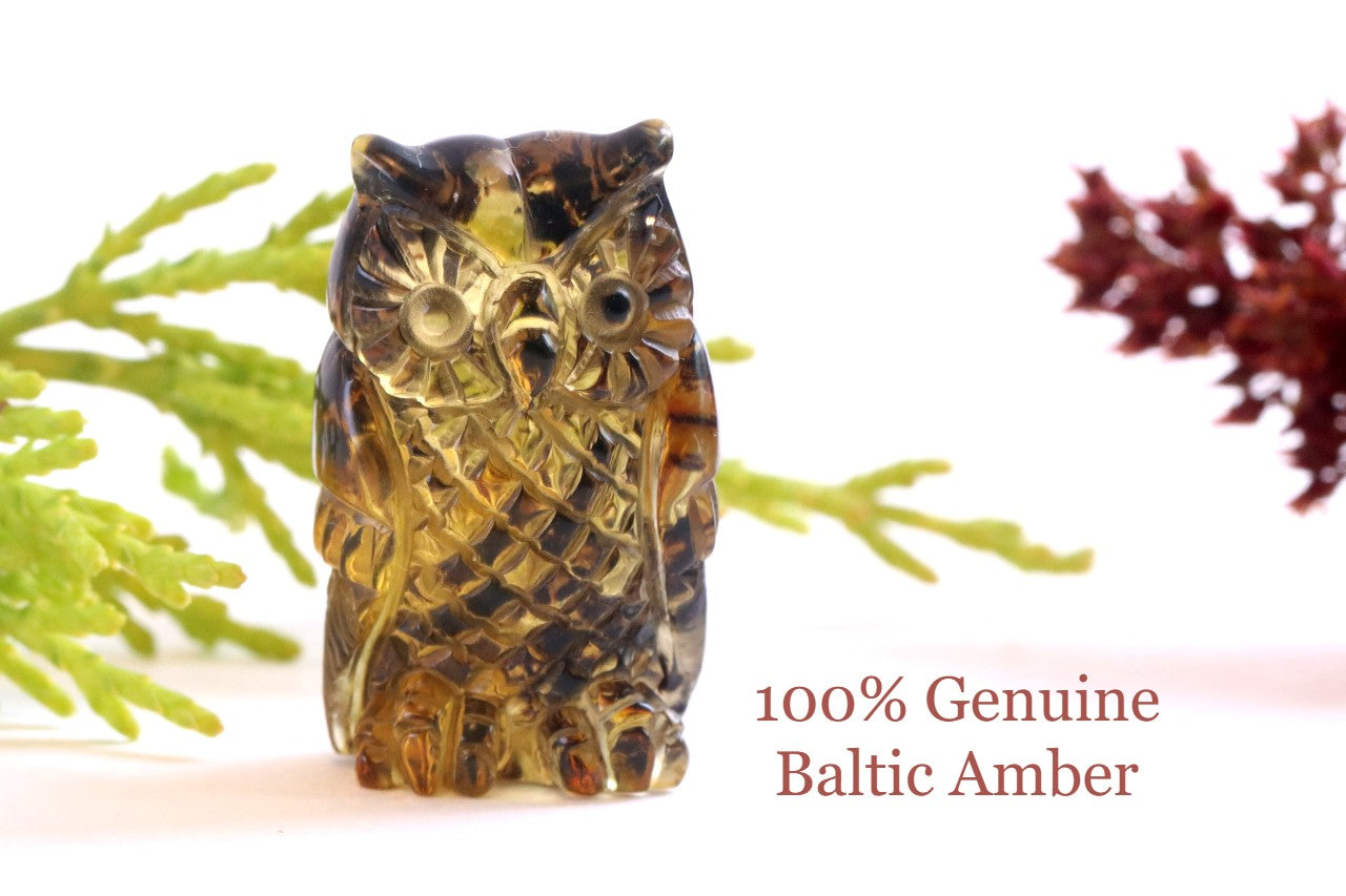 Hand Carved Baltic Amber Owl Figurine
