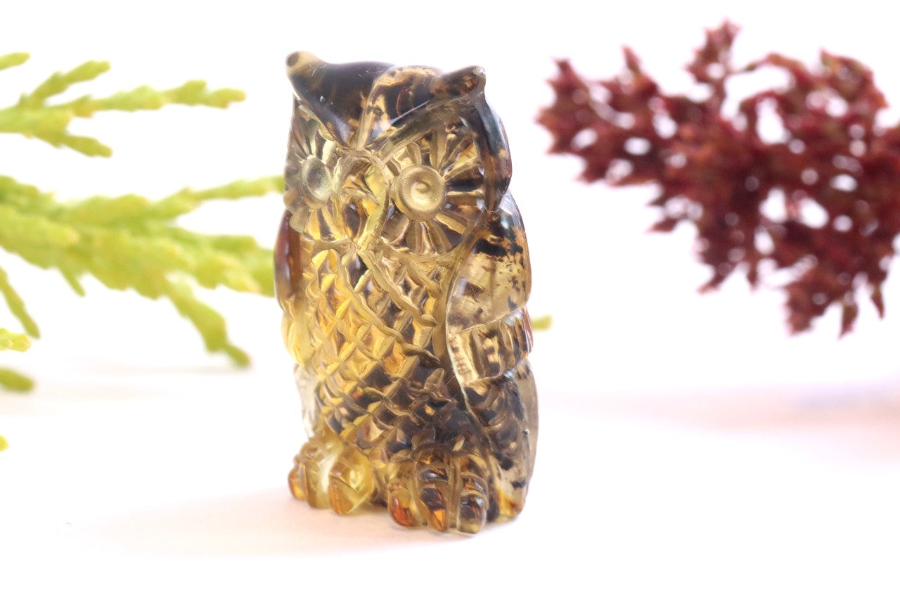 Hand Carved Baltic Amber Owl Figurine