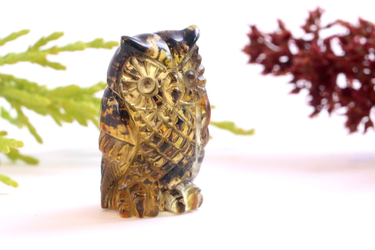 Hand Carved Baltic Amber Owl Figurine