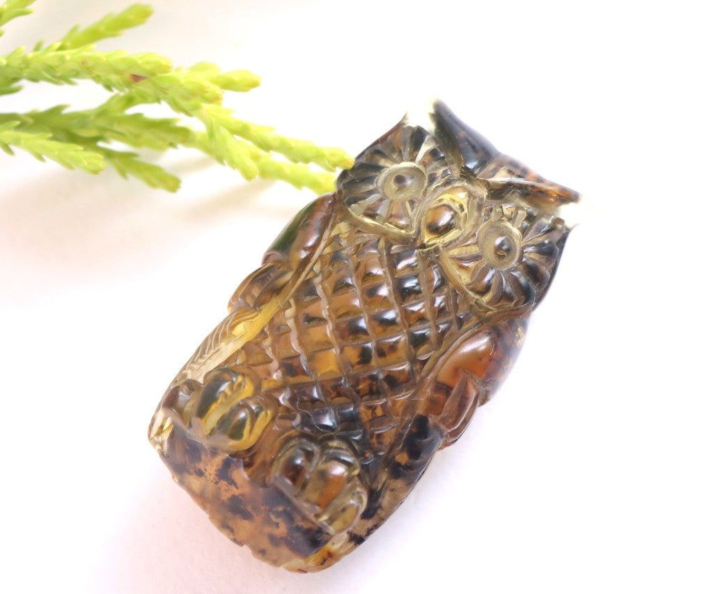 Hand Carved Baltic Amber Owl Figurine