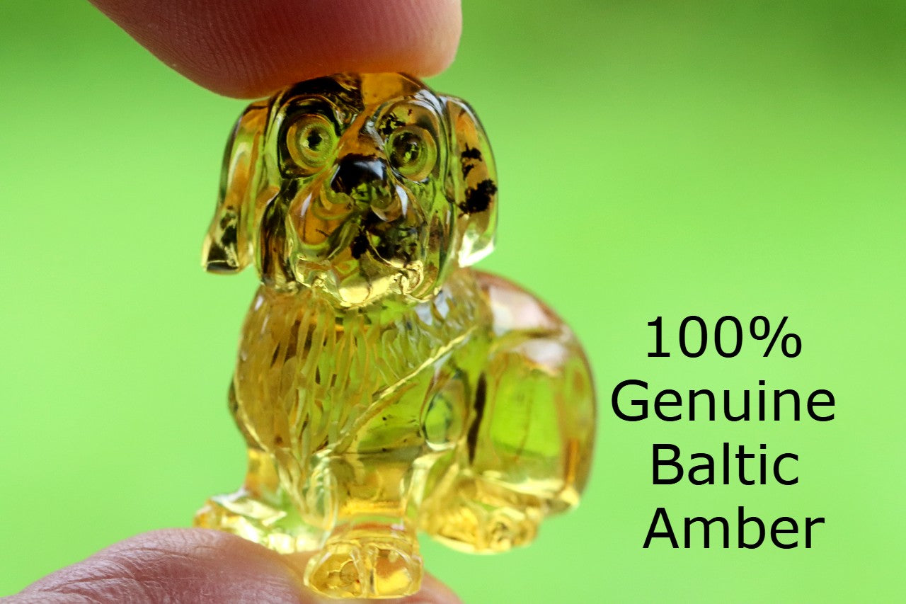 Hand Carved Baltic Amber Dog Figurine