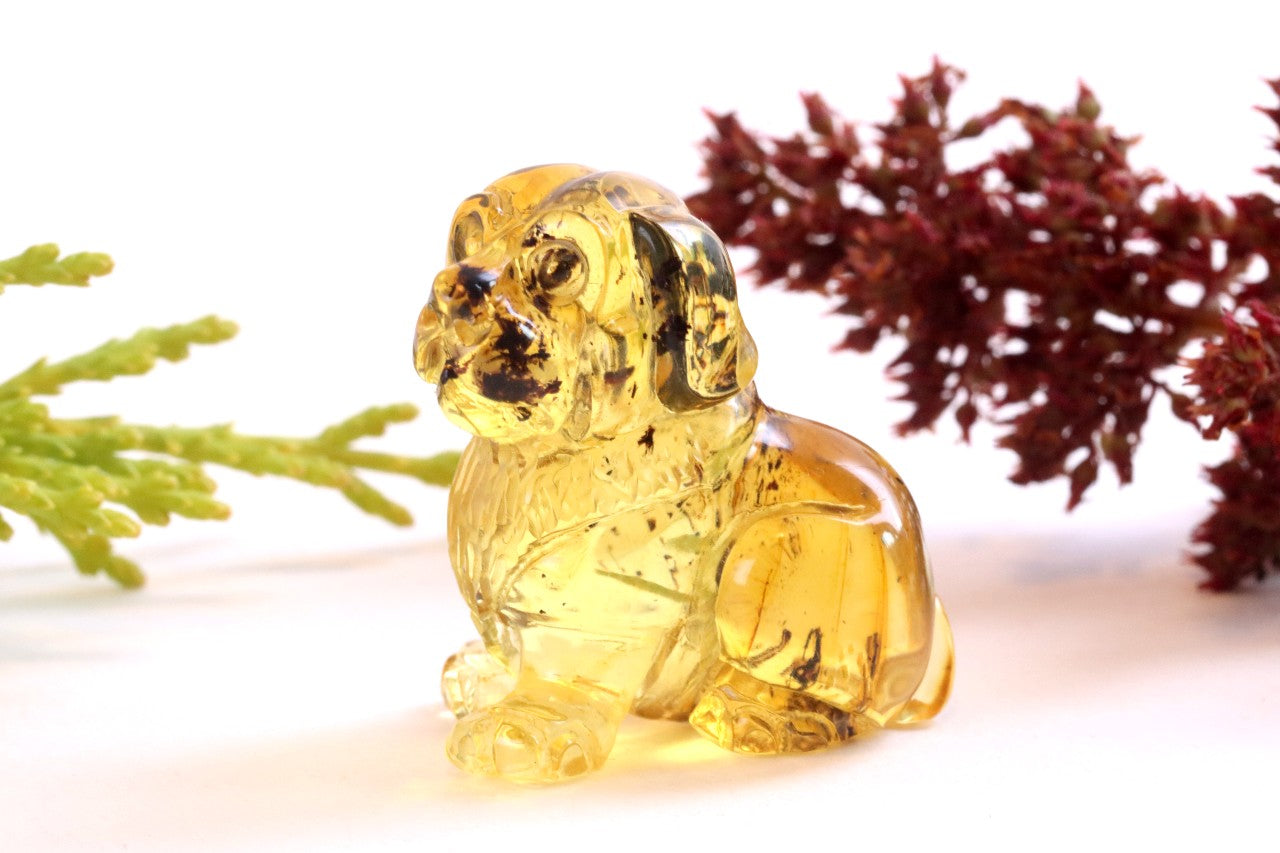 Hand Carved Baltic Amber Dog Figurine