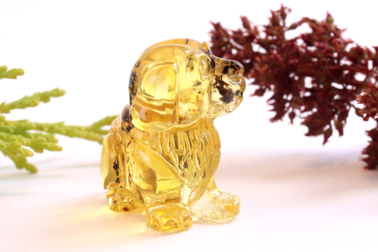 Hand Carved Baltic Amber Dog Figurine