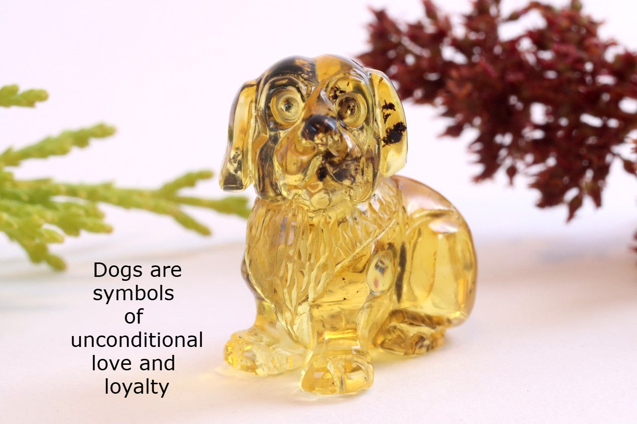 Hand Carved Baltic Amber Dog Figurine