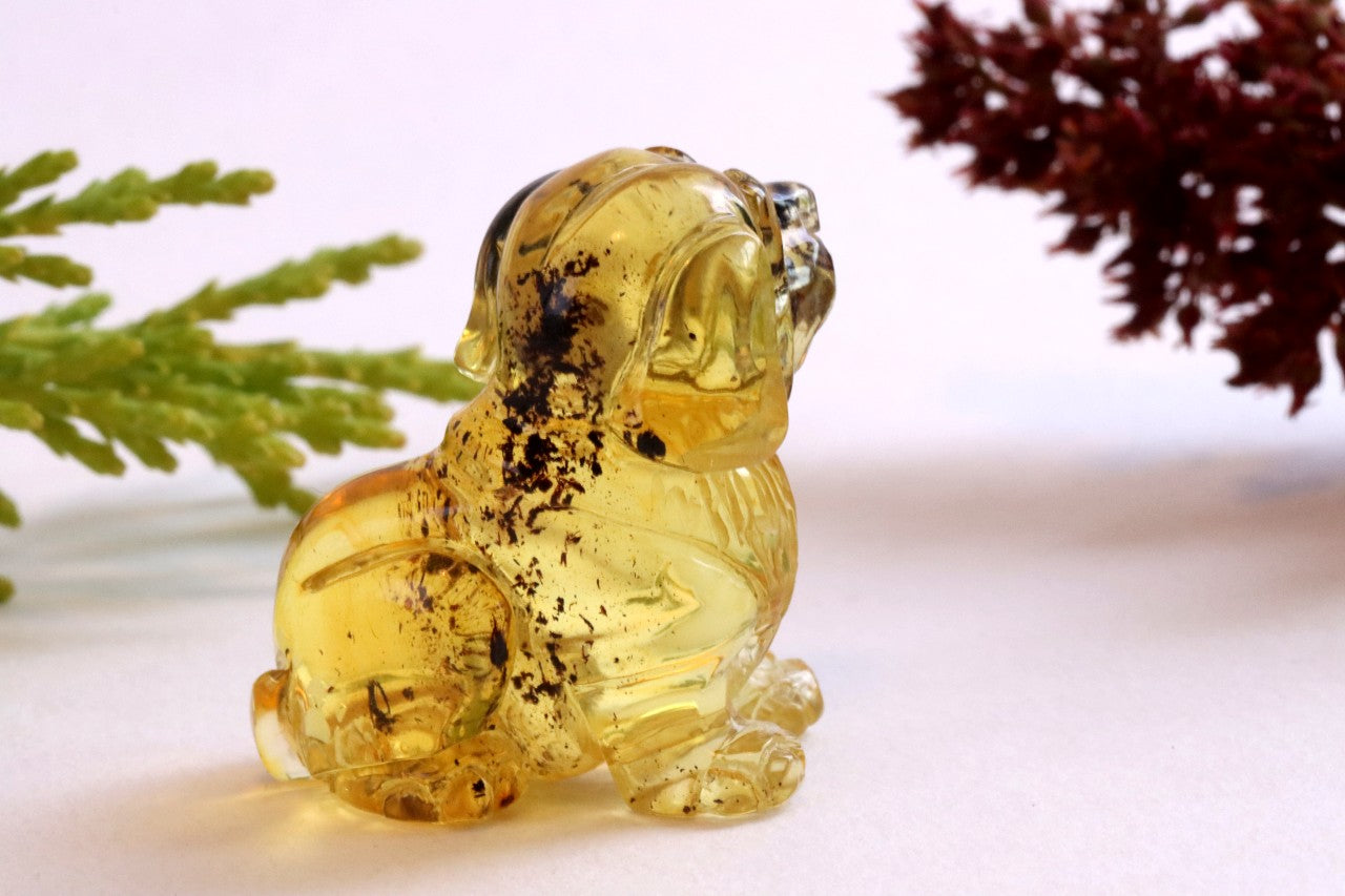 Hand Carved Baltic Amber Dog Figurine