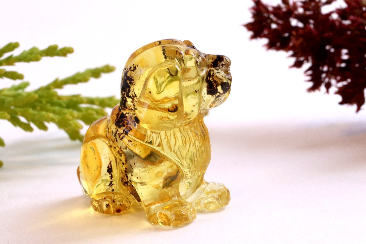 Hand Carved Baltic Amber Dog Figurine