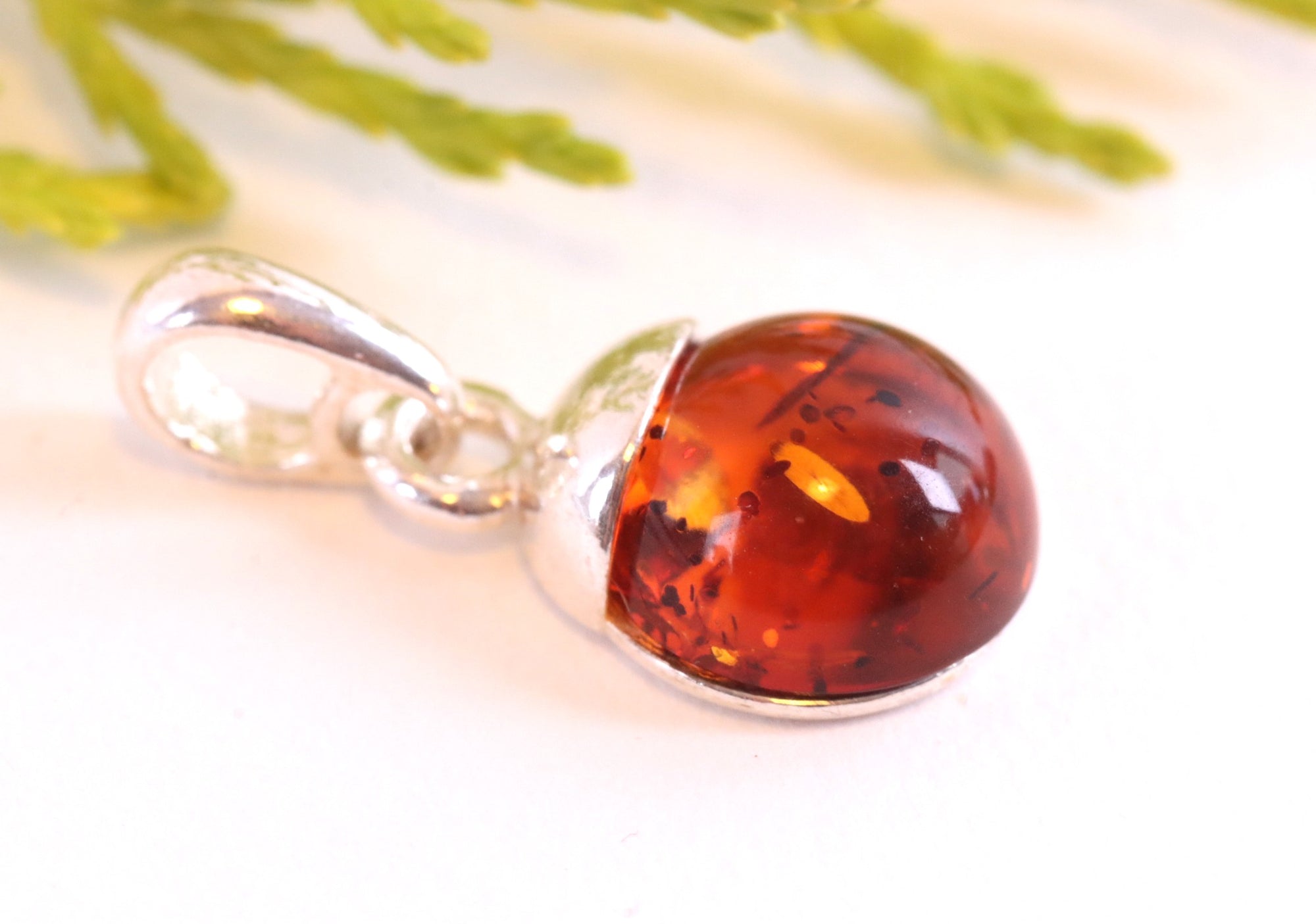 Sterling Silver Small Honey Amber Pendant