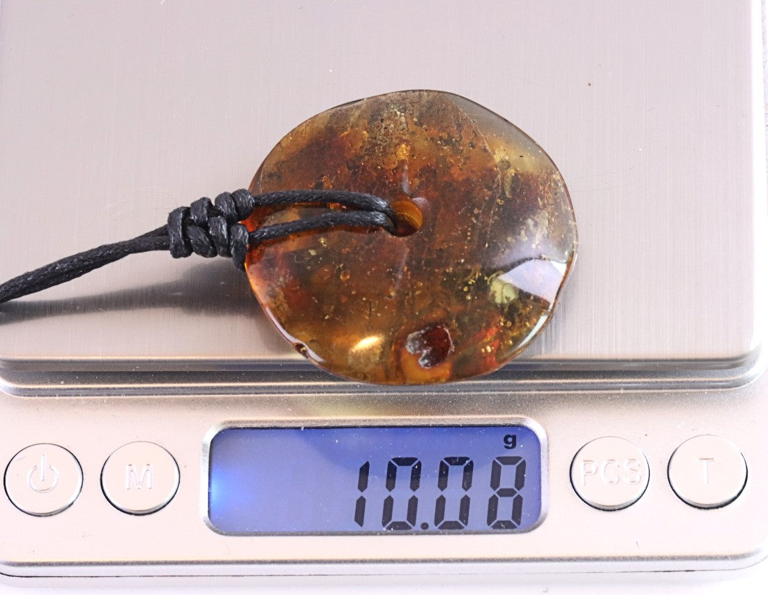 Large Natural Baltic Amber Donut Amulet Pendant with Tiny Insect Inclusion