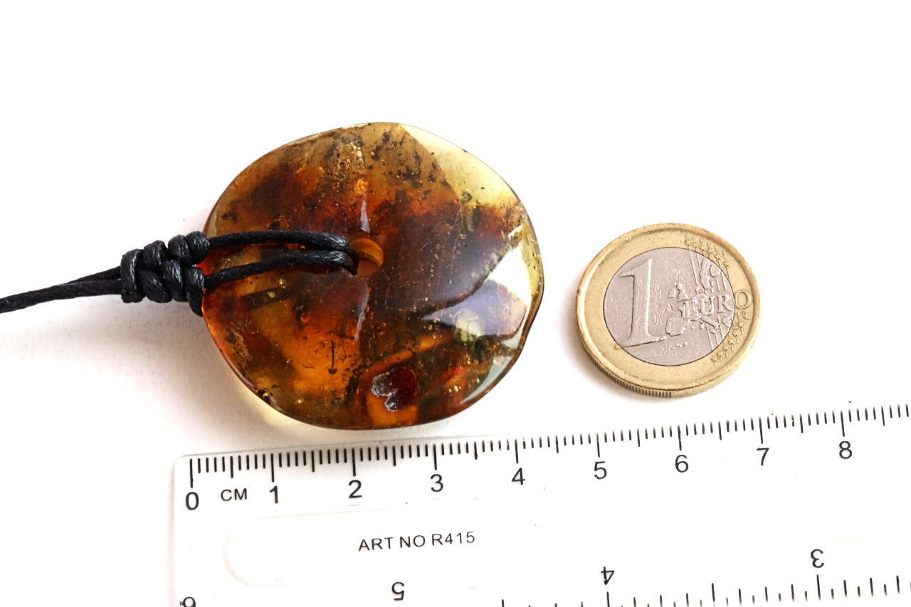 Large Natural Baltic Amber Donut Amulet Pendant with Tiny Insect Inclusion