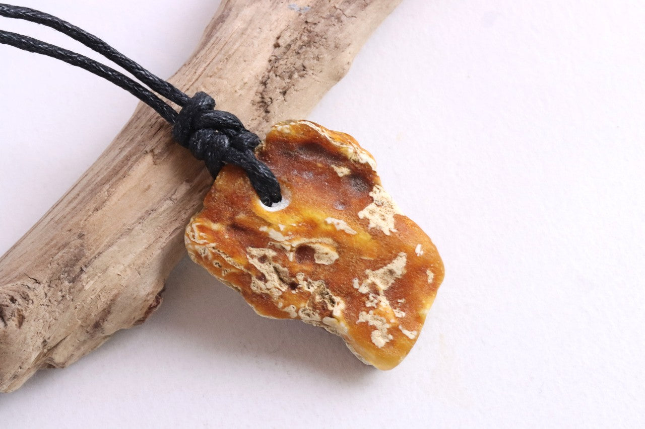 Natural Raw Baltic Amber Amulet Pendant on Adjustable Cord