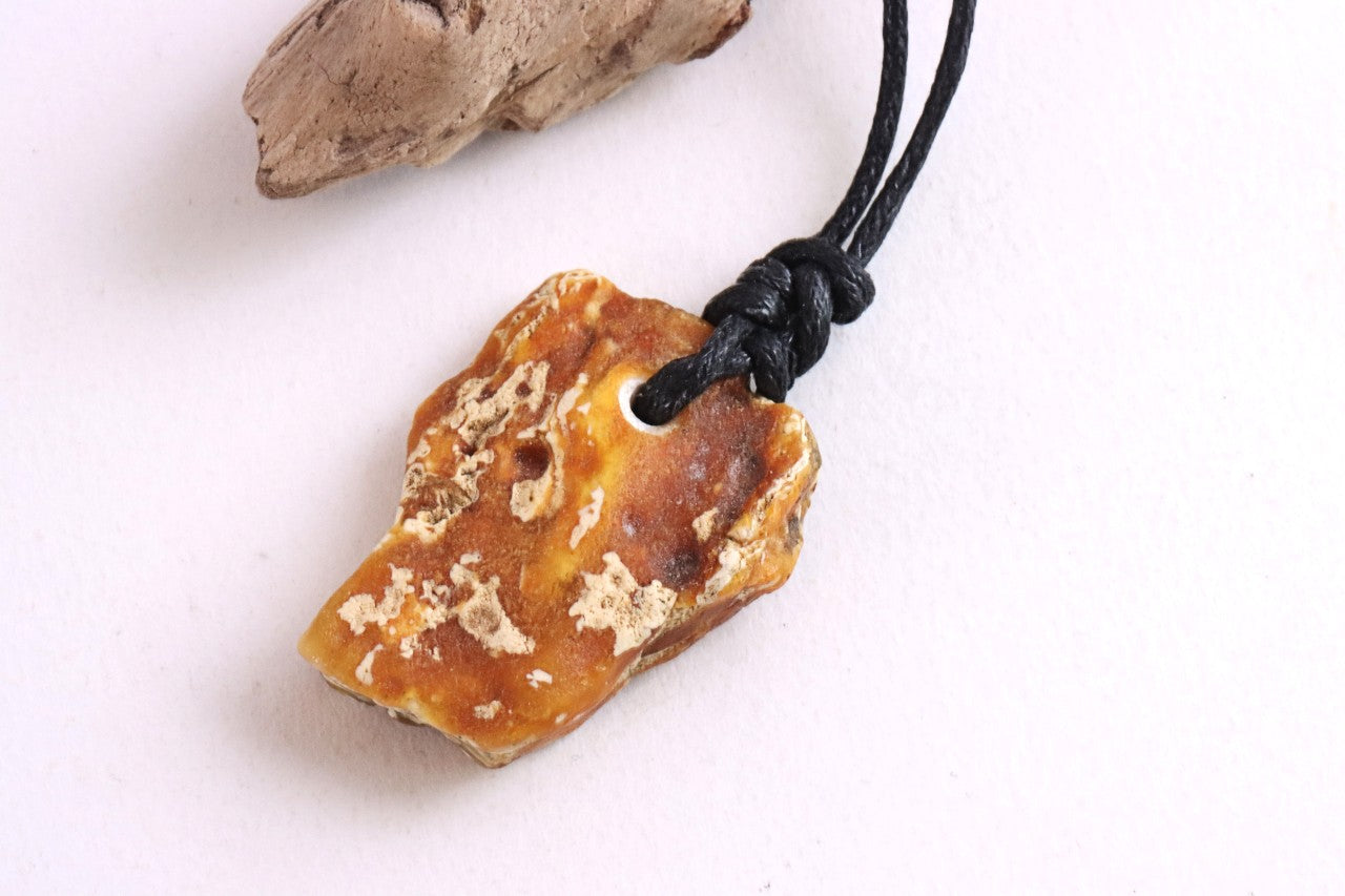 Natural Raw Baltic Amber Amulet Pendant on Adjustable Cord