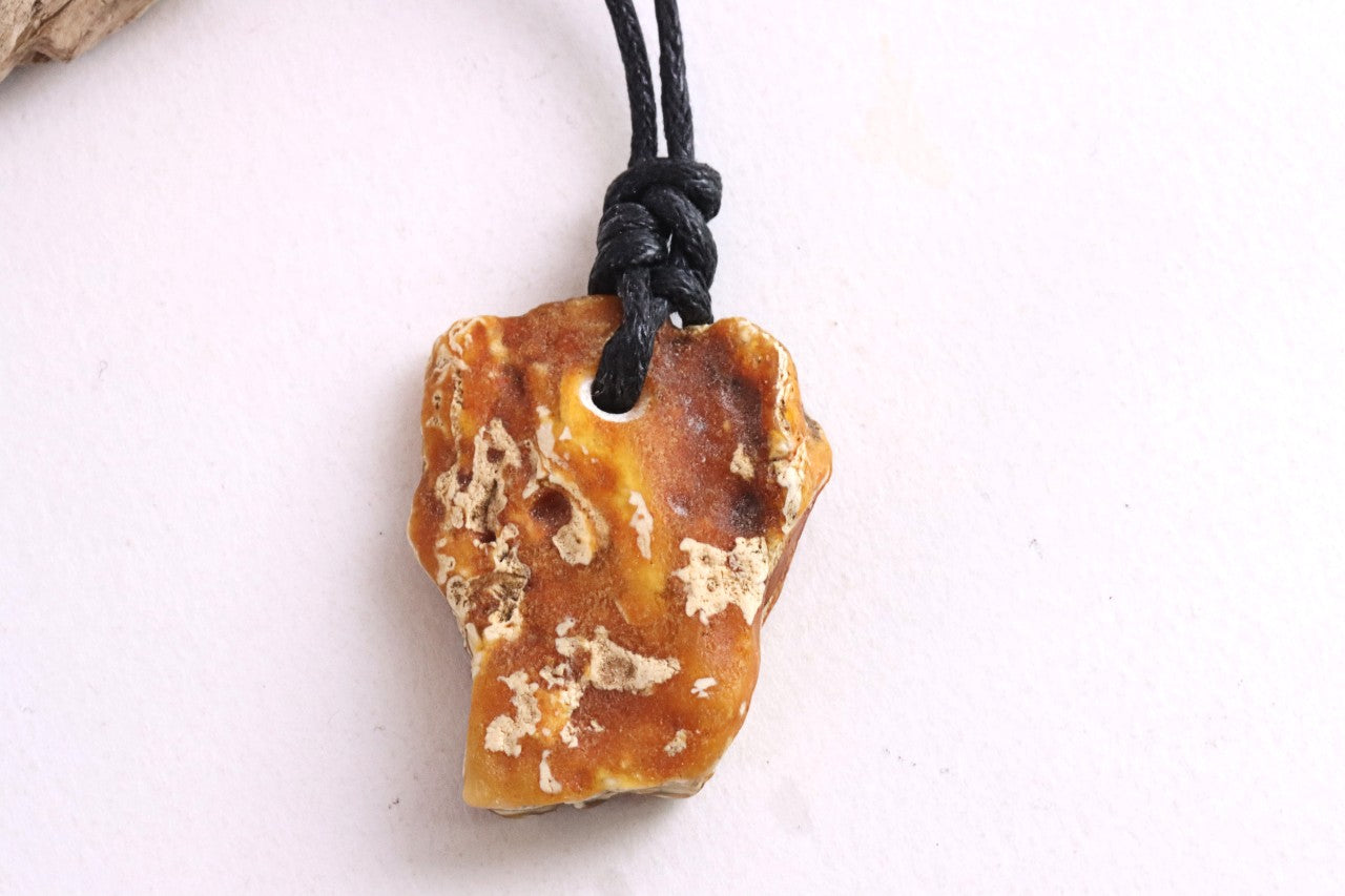 Natural Raw Baltic Amber Amulet Pendant on Adjustable Cord